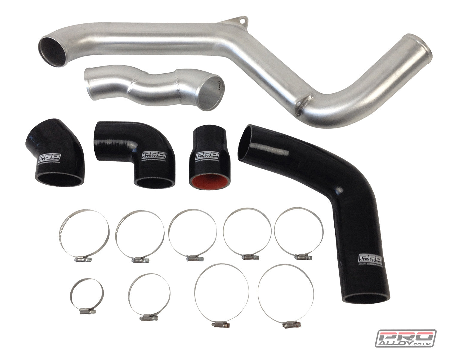 Focus RS MK2 Boost Pipe Kit Pipework Satin Silver Black Without Symposer - Pro Alloy